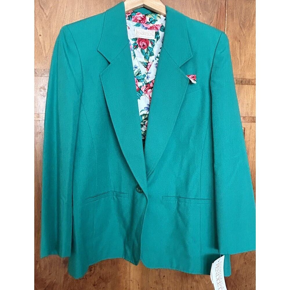VTG Pendleton Kelly Green Blazer And Blouse Set Size 10 NWT 80’s Oversized READ